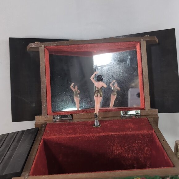 Vintage Japanese Cottage Music Box Trinket Jewelry Brown Wood Large Ballerina - Picture 4 of 16